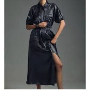 🔥 Samant Chauhan X Anthropologie metallic slate Utility zip up Shirt midi dress